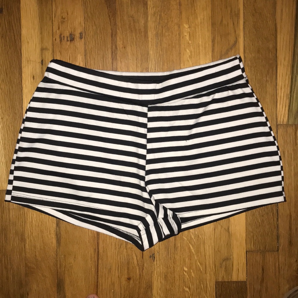 Striped black and white high waisted shorts